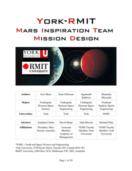 Y-RMIT Mission Design