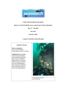 CAPE WRATH 2002 SEASEARCH Report of a SEASEARCH Survey