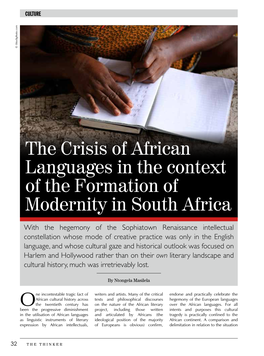 The Crisis of African Languages in the Context of the Formation of Modernity in South Africa