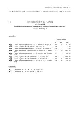 B COUNCIL REGULATION (EU) No 267/2012 of 23 March 2012 Concerning Restrictive Measures Against Iran and Repealing Regulation (EU) No 961/2010 (OJ L 88, 24.3.2012, P