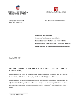 Letter by Croatia on ERM II Participation