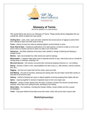 Glossary of Terms (List Will Be Updated on a Continual Basis)