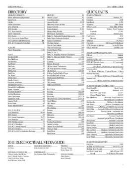 Directory 2011 Duke Football Media Guide Quick Facts