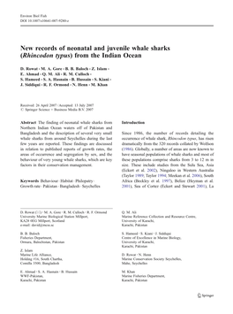 New Records of Neonatal and Juvenile Whale Sharks (Rhincodon Typus) from the Indian Ocean