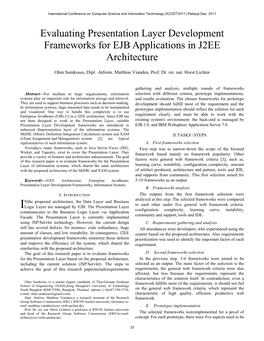 Evaluating Presentation Layer Development Frameworks for EJB Applications in J2EE Architecture