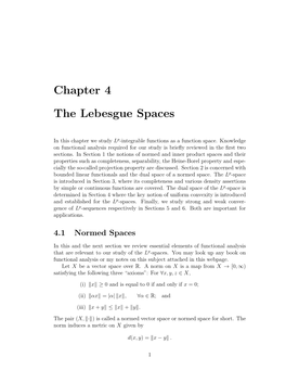 Chapter 4 the Lebesgue Spaces