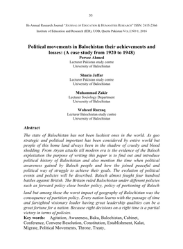 Political Movements in Balochistan Their Achievements and Losses