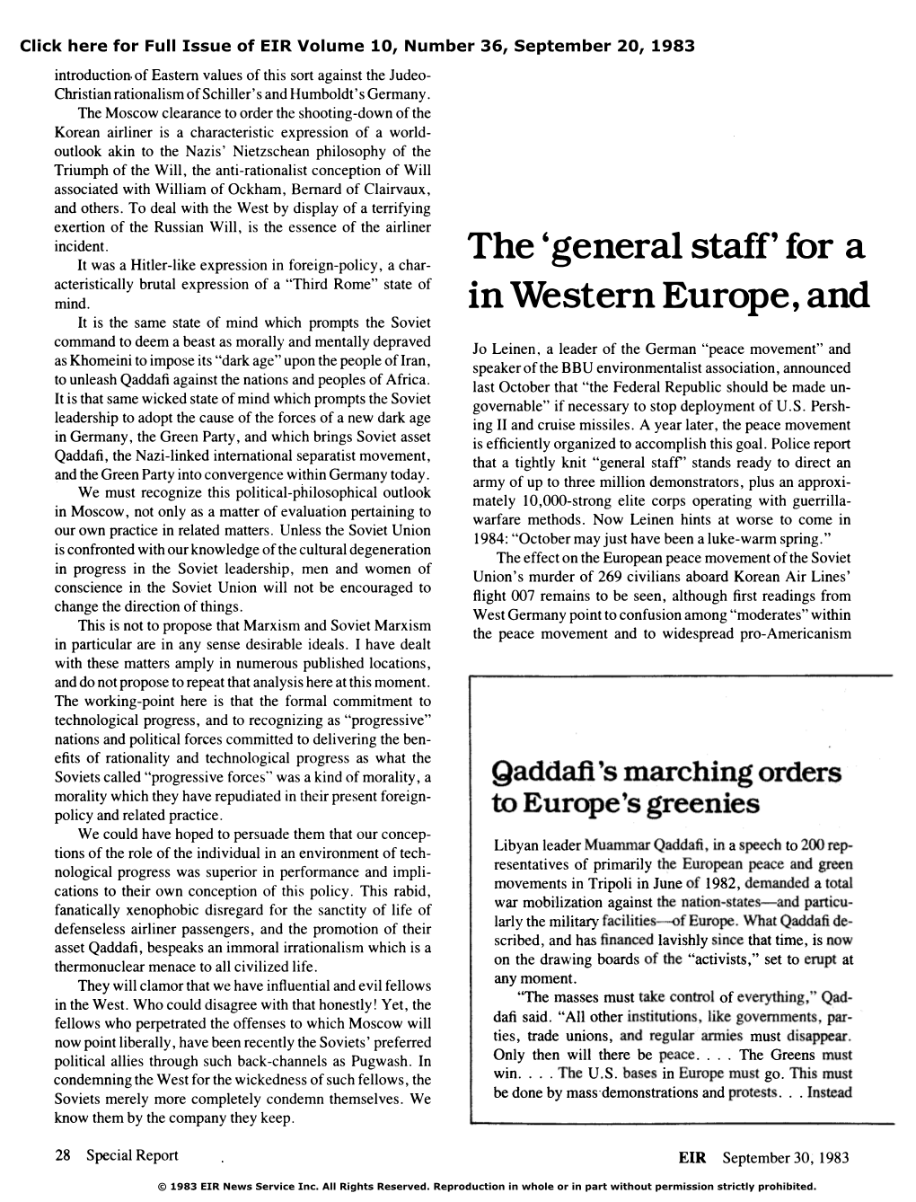 The 'General Staff' for a Hot Autumn in Western Europe, and Who's