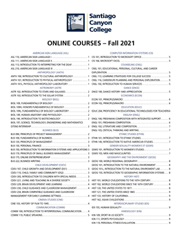ONLINE COURSES – Fall 2021