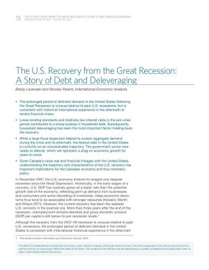 The U .S . Recovery from the Great Recession: a Story of Debt and Deleveraging Brady Lavender and Nicolas Parent, International Economic Analysis