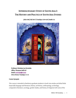 The History and Practice of South Asian Studies 2017 Fall