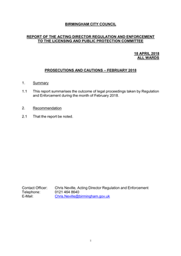 Birmingham City Council Report of the Acting