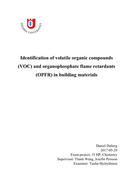 (VOC) and Organophosphate Flame Retardants (OPFR) in Building Materials