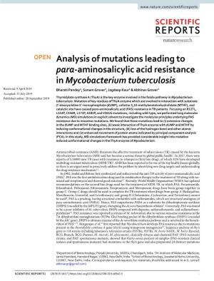 Analysis of Mutations Leading to Para-Aminosalicylic Acid Resistance in Mycobacterium Tuberculosis