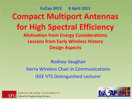Compact Multiport Antennas for High Spectral Efficiency Motivation from Energy Considerations Lessons from Early Wireless History Design Aspects