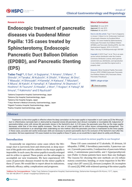 Endoscopic Treatment of Pancreatic Diseases Via Duodenal Minor Papilla: 135 Cases Treated by Sphincterotomy, Endoscopic Pancreat
