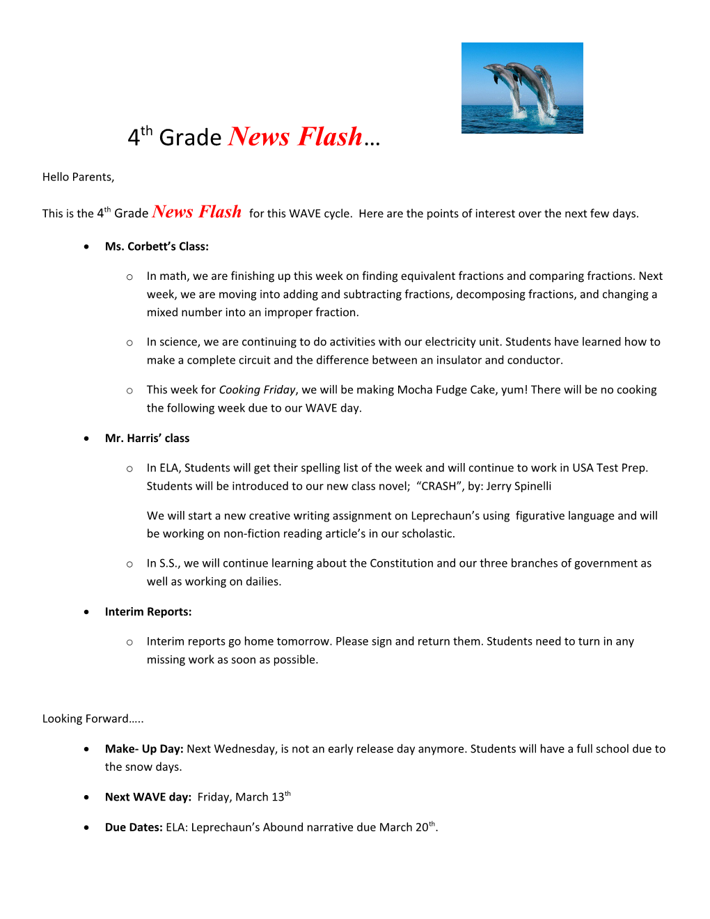 4Th Grade News Flash