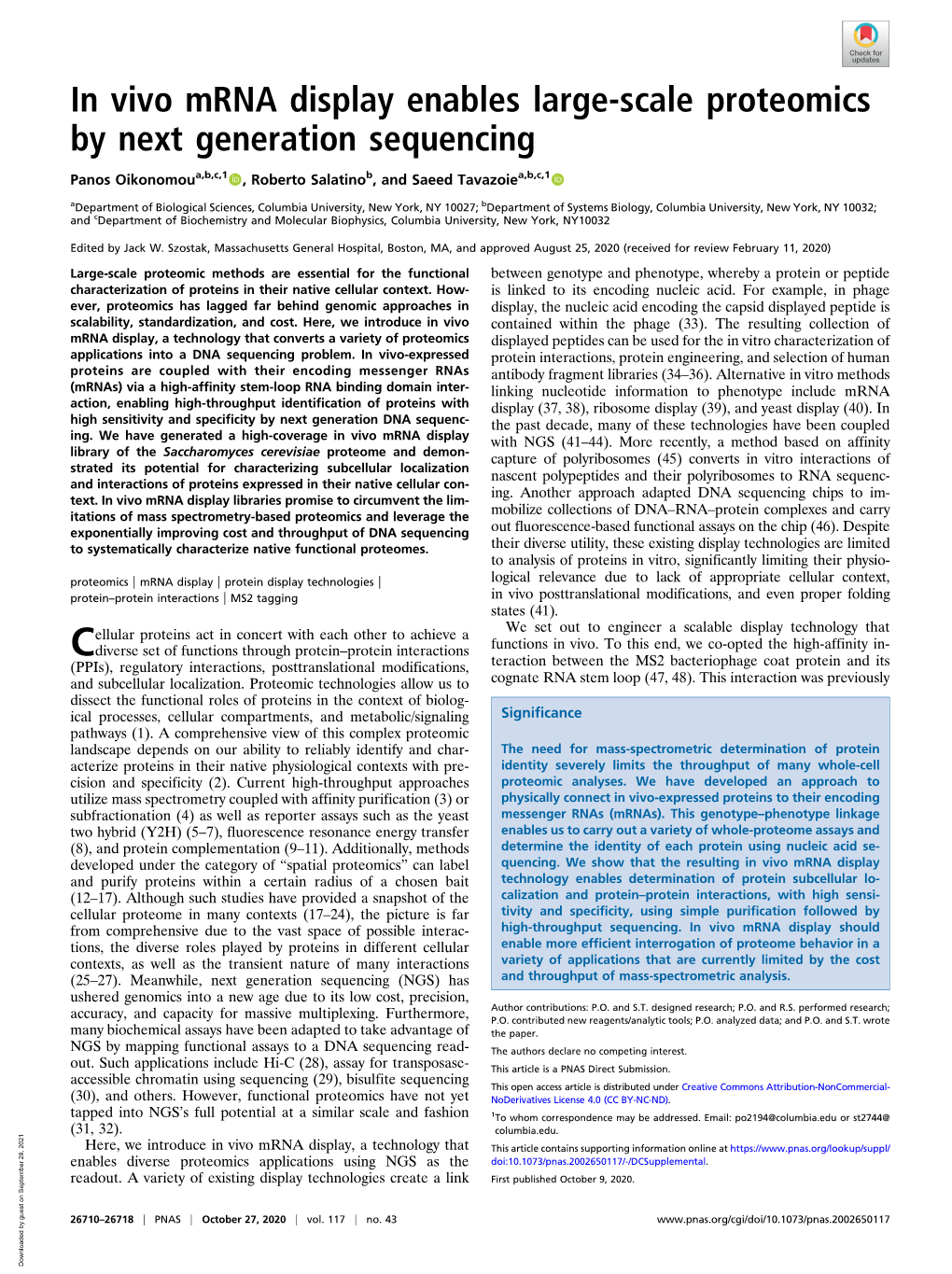 In Vivo Mrna Display Enables Large-Scale Proteomics by Next Generation Sequencing