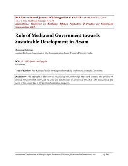 Role of Media and Government Towards Sustainable Development in Assam