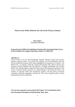 Sierra Leone Police Reform: the Role of the UK Government