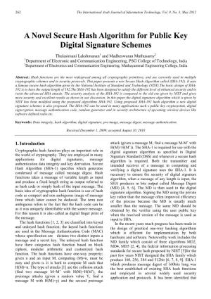 A Novel Secure Hash Algorithm for Public Key Digital Signature Schemes