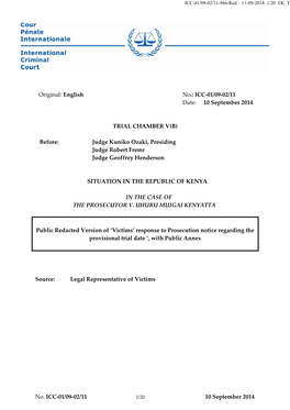 ICC-01/09-02/11 Date: 10 September 2014 TRIAL CHAMBER V(B)