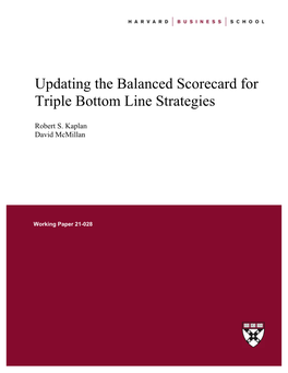 Updating the Balanced Scorecard for Triple Bottom Line Strategies