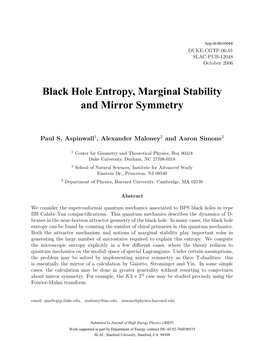 Black Hole Entropy, Marginal Stability and Mirror Symmetry