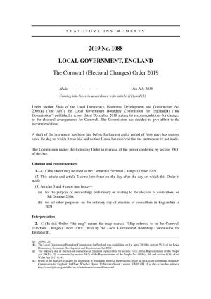 The Cornwall (Electoral Changes) Order 2019