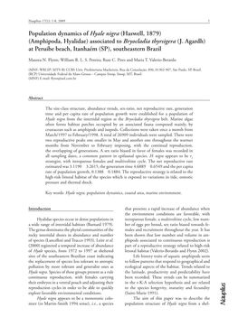 Population Dynamics of Hyale Nigra (Haswell, 1879) (Amphipoda, Hyalidae) Associated to Bryocladia Thyrsigera (J