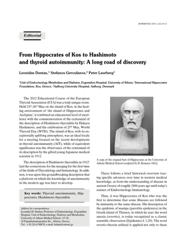 From Hippocrates of Kos to Hashimoto and Thyroid Autoimmunity: a Long Road of Discovery