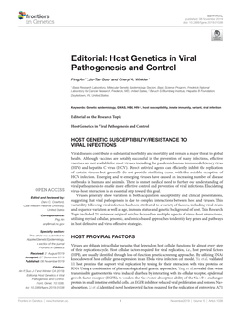 Editorial: Host Genetics in Viral Pathogenesis and Control