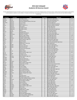 2015 AAU Volleyball Academic All American Award