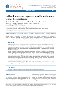 Imidazoline Receptors Agonists: Possible Mechanisms Of
