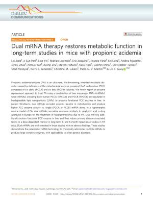 Dual Mrna Therapy Restores Metabolic Function in Long-Term Studies in Mice with Propionic Acidemia