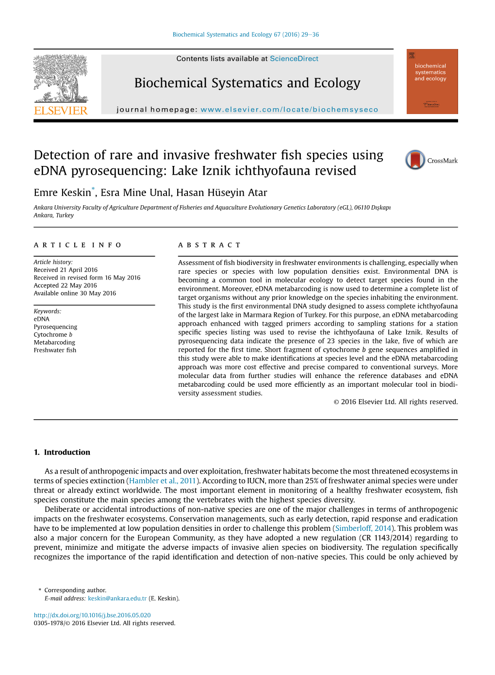 Detection of Rare and Invasive Freshwater Fish Species Using Edna