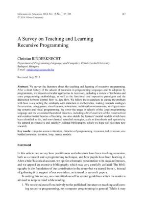 A Survey on Teaching and Learning Recursive Programming