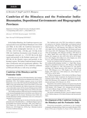 Cambrian of the Himalaya and the Peninsular India- Biozonation, Depositional Environments and Biogeographic Provinces