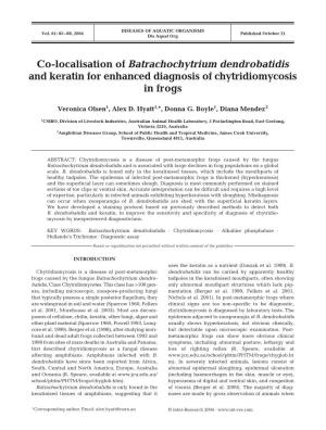 Co-Localisation of Batrachochytrium Dendrobatidis and Keratin for Enhanced Diagnosis of Chytridiomycosis in Frogs