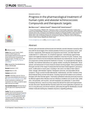 Progress in the Pharmacological Treatment of Human Cystic and Alveolar Echinococcosis: Compounds and Therapeutic Targets