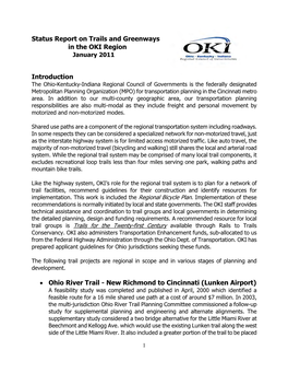 Status Report on Trails and Greenways in the OKI Region January 2011