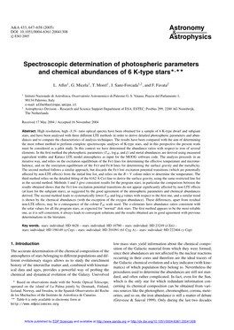 Spectroscopic Determination of Photospheric Parameters and Chemical Abundances of 6 K-Type Stars�,