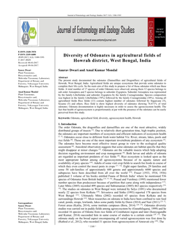 Diversity of Odonates in Agricultural Fields of Howrah District, West Bengal, India