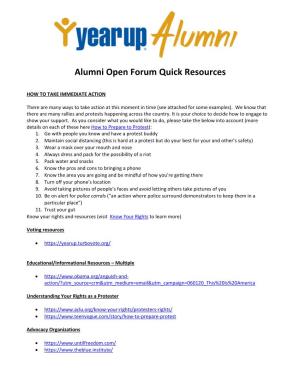 Alumni Open Forum Quick Resources
