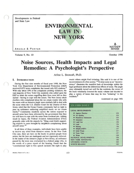 ENVIRONMENTAL LAW in NEW YORK Noise Sources, Health Impacts and Legal Remedies: a Psychologist's Perspective