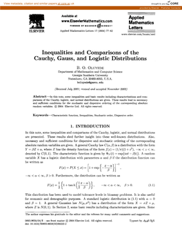 Inequalities and Comparisons of the Cauchy, Gauss, and Logistic Distributions