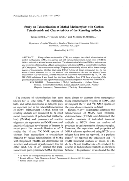 Study on Telomerization of Methyl Methacrylate with Carbon Tetrabromide and Characteristics of the Resulting Adducts