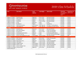 2020 Class Schedule