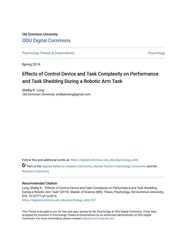 Effects of Control Device and Task Complexity on Performance and Task Shedding During a Robotic Arm Task