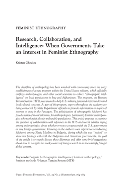 When Governments Take an Interest in Feminist Ethnography